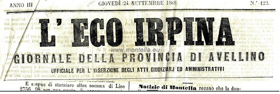 1868 24 settembre Eco Dell irpinia Montella Testata